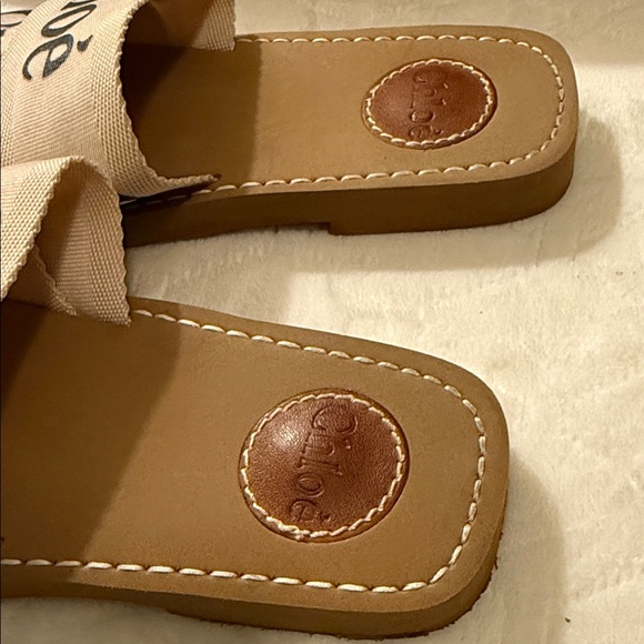 Chloe Woody Flat Mules Women's Tan Sandals Slides - Picture 7 of 10